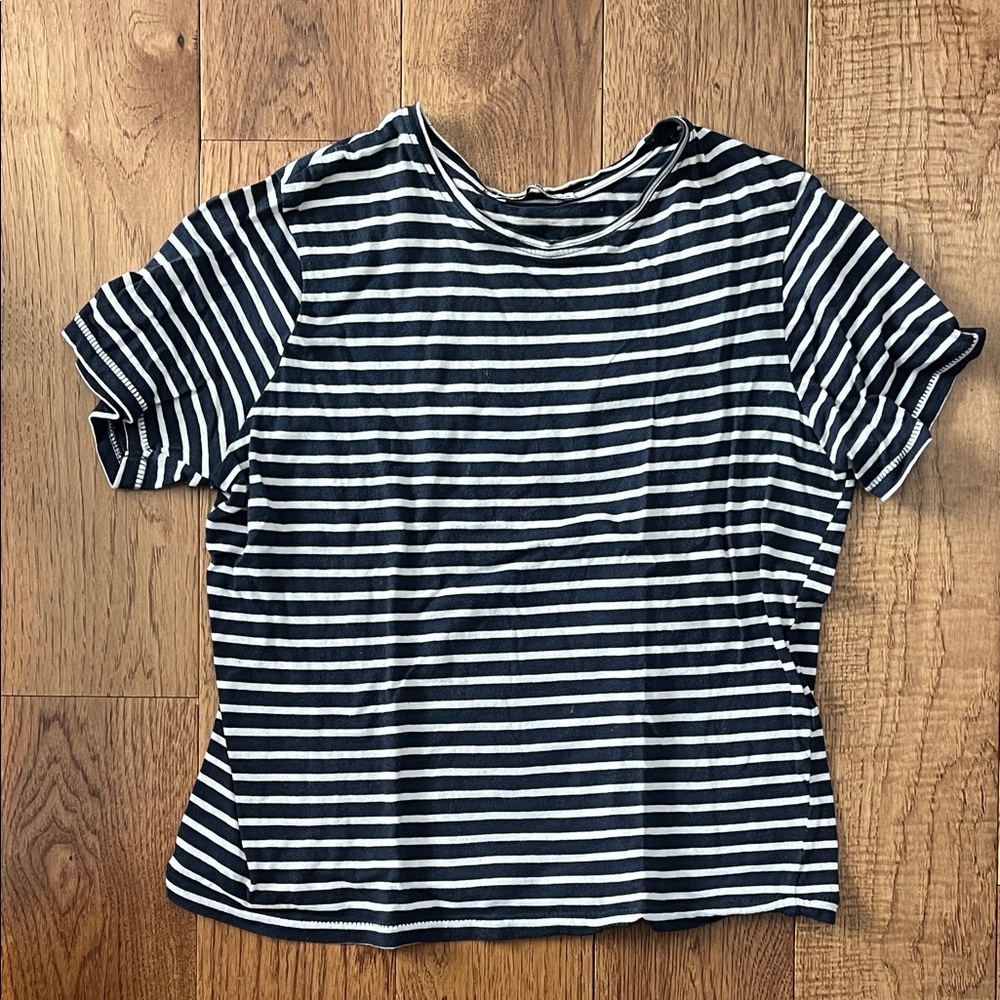 Zara Blue and White Striped Short Sleeve Tee